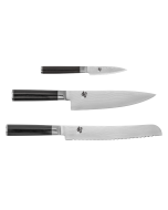 The silo images of the Classic Paring Knife, Classic Chef's Knife, and Classic Bread Knife - the three knives that make up this set.